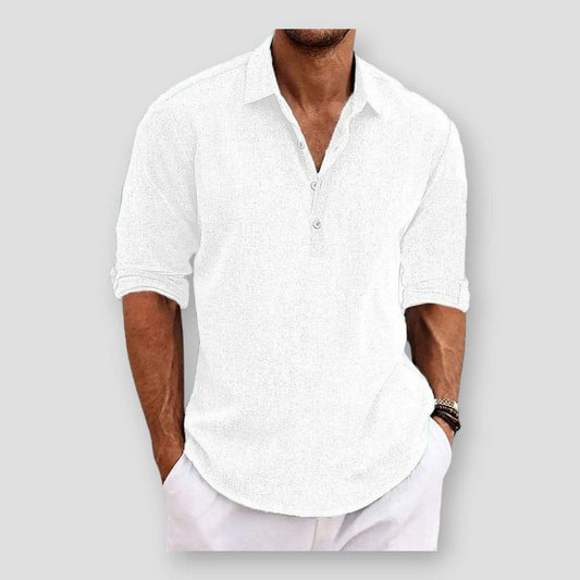 Loose Men Shirt Breathable Short Sleeve Men's Summer Shirt with Turn-down Collar Solid Color Buttons Loose Fit Casual for Soft, Size - L