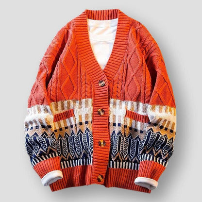 Moon Madrid Denver Printed V-Neck Knitted Cardigan