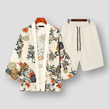 Moon Madrid Fresno Tropical Print Kimono & Shorts Set