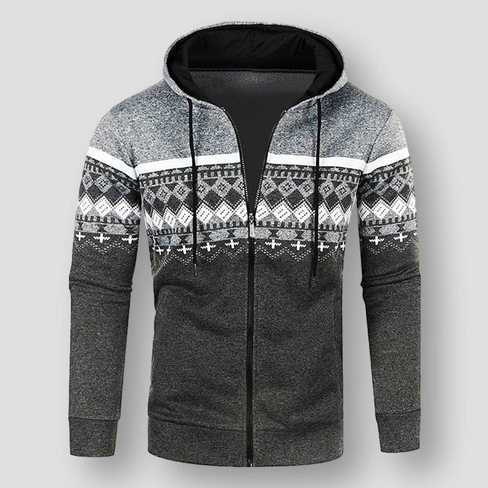 Moon Madrid Ontario Printed Knitted Zip Hooded Cardigan