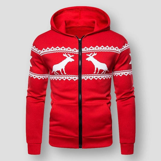 Moon Madrid Savannah Zip-Up Hooded Deer Print Christmas Sweater