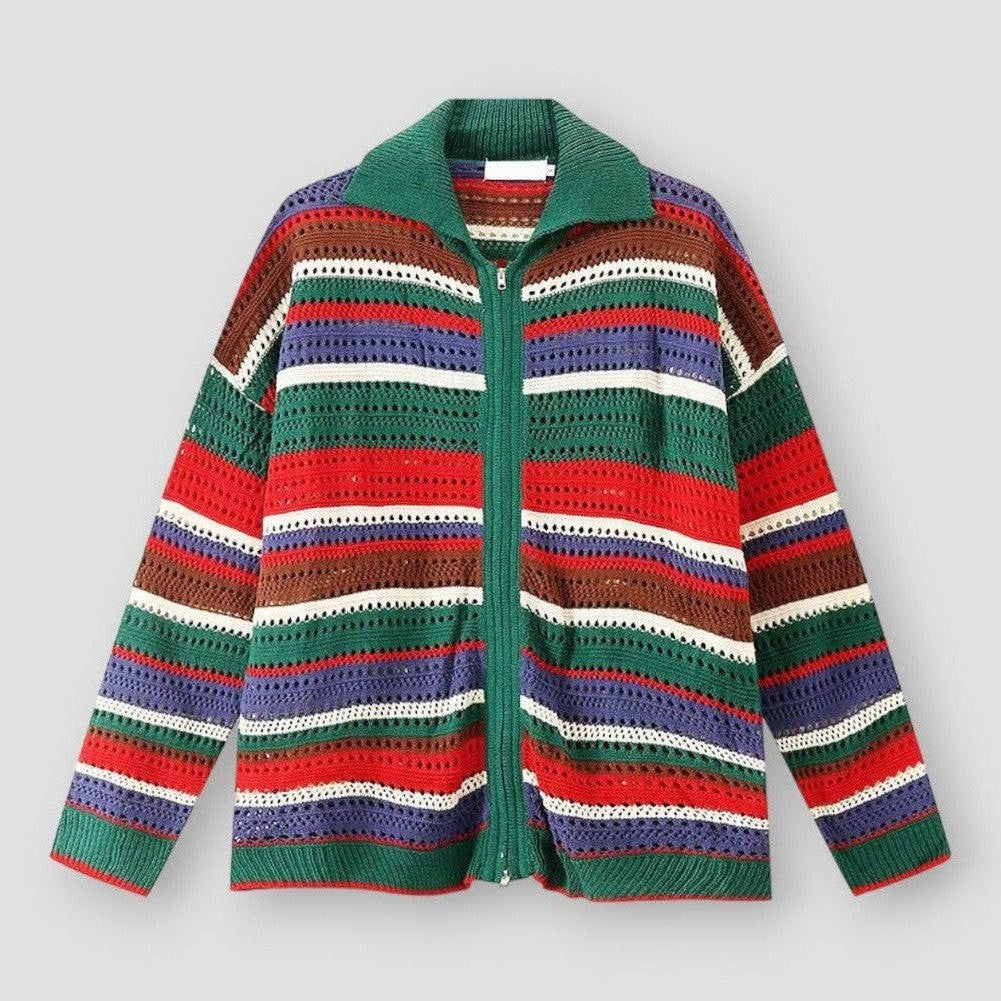 Saint Martin Glendale Vintage Hollow Out Striped Cardigan