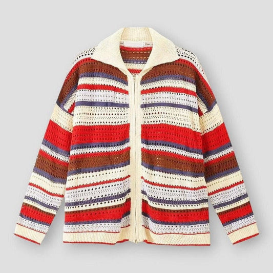 Saint Martin Glendale Vintage Hollow Out Striped Cardigan