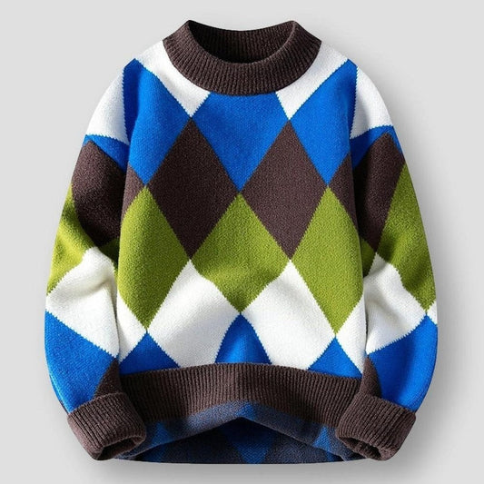 Saint Martin Lowell Luxe Knitted Argyle Cashmere Sweater