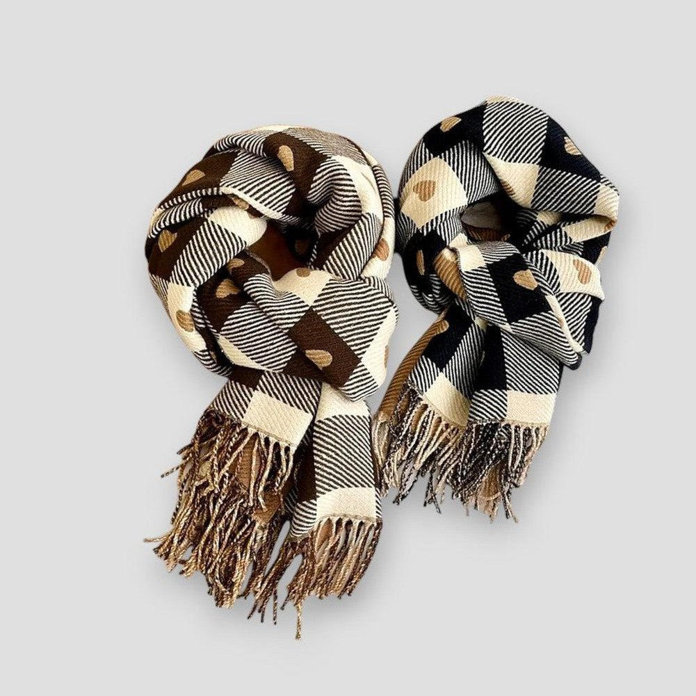 Sky Morris Tulsa Plaid Heart Print Winter Scarf