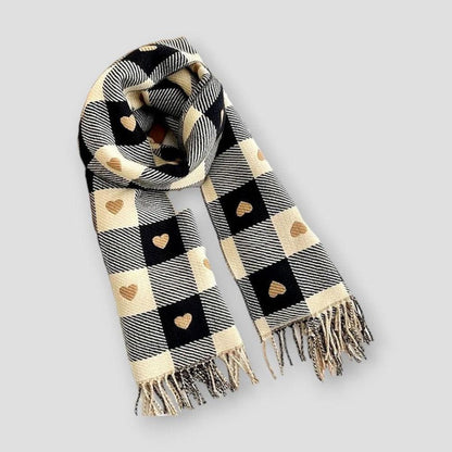 Sky Morris Tulsa Plaid Heart Print Winter Scarf