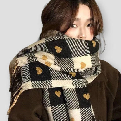 Sky Morris Tulsa Plaid Heart Print Winter Scarf