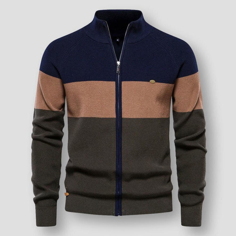 Sky Morris Vegas Trio Tone Zip-Up Knitted Sweater