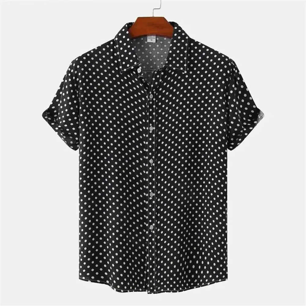 New Solid Colored Dots Hawaiian Shirt Men Casual Short Sleeves Summer 3d Printed Button Blouse Tops Party Street Button Shirts