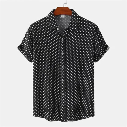 New Solid Colored Dots Hawaiian Shirt Men Casual Short Sleeves Summer 3d Printed Button Blouse Tops Party Street Button Shirts