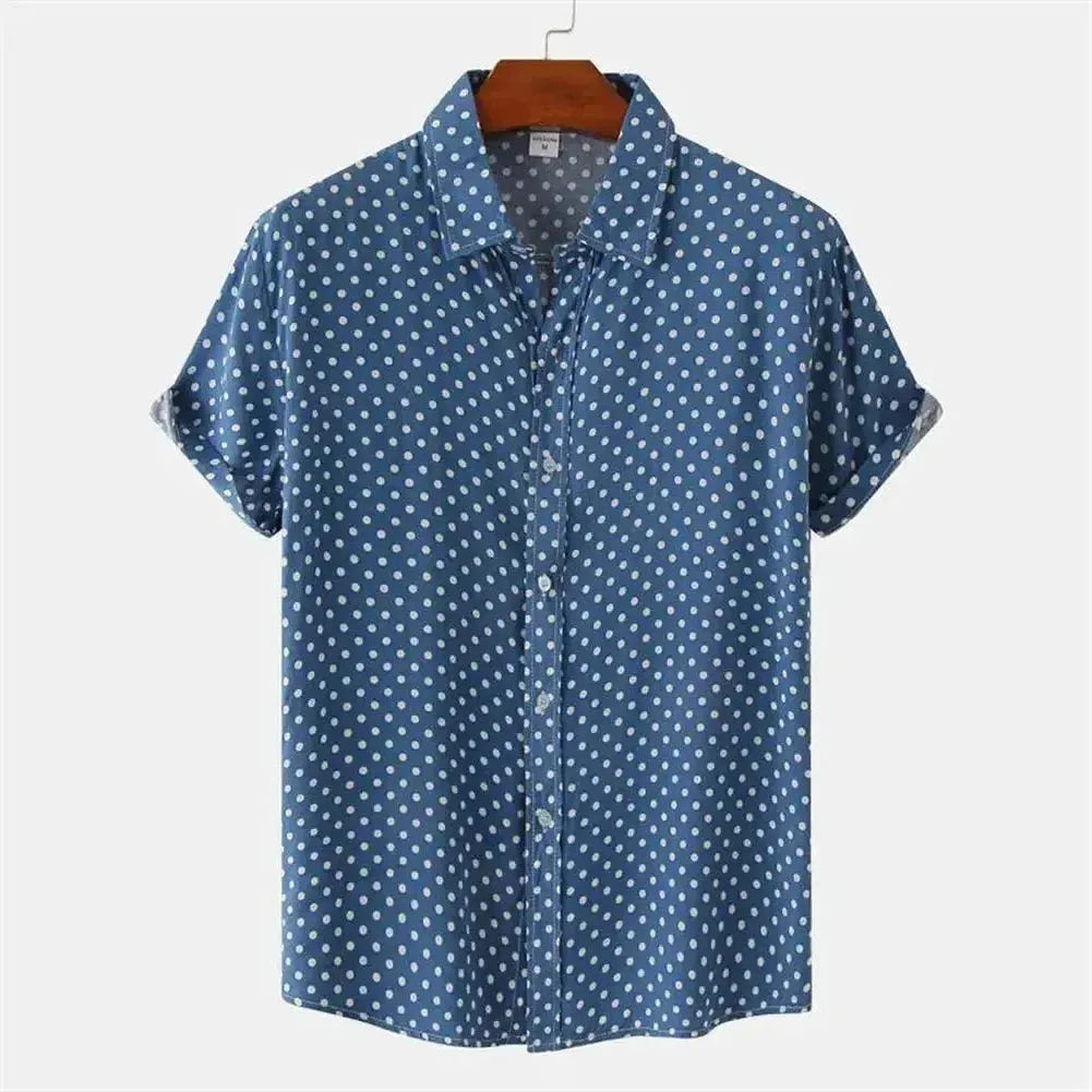 New Solid Colored Dots Hawaiian Shirt Men Casual Short Sleeves Summer 3d Printed Button Blouse Tops Party Street Button Shirts