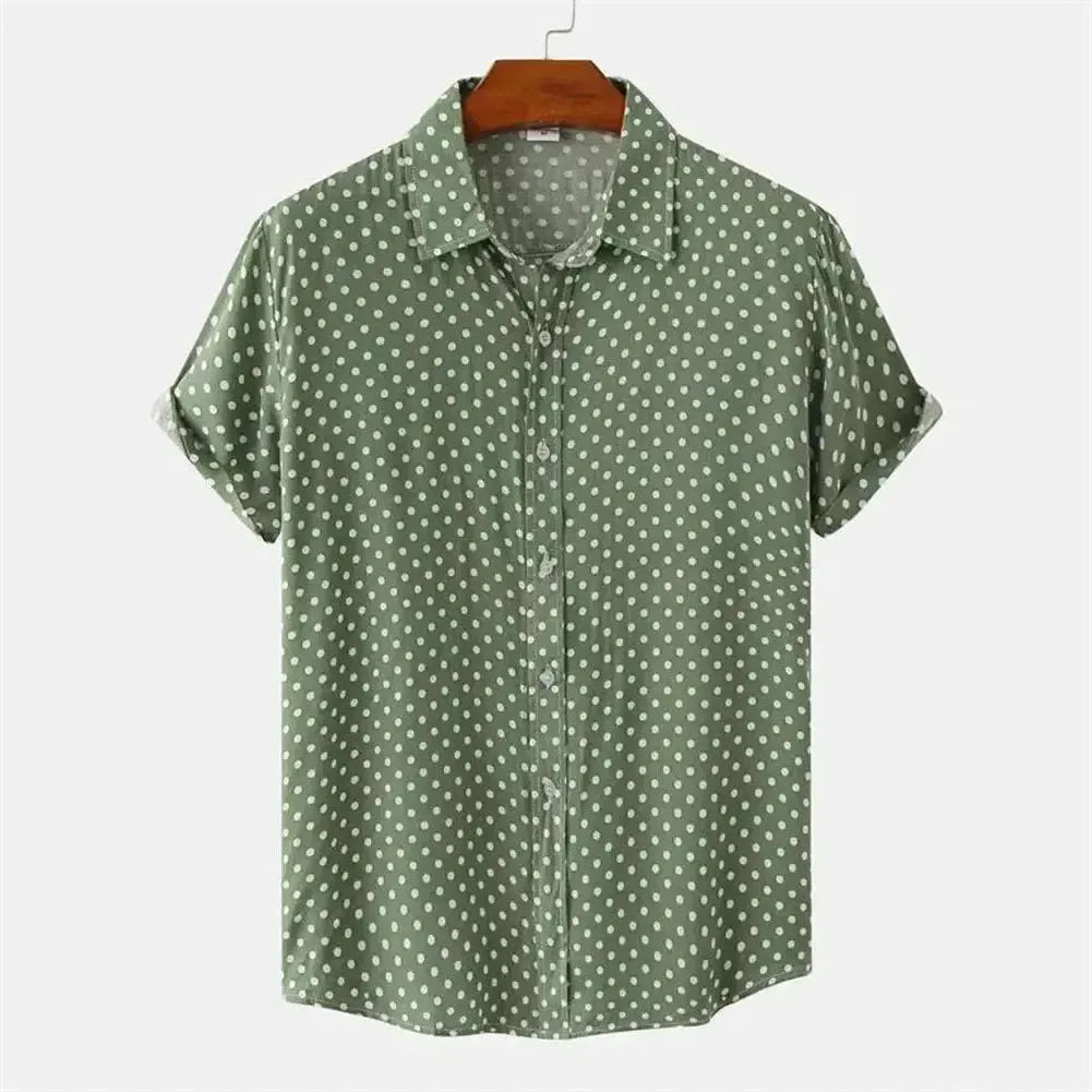 New Solid Colored Dots Hawaiian Shirt Men Casual Short Sleeves Summer 3d Printed Button Blouse Tops Party Street Button Shirts