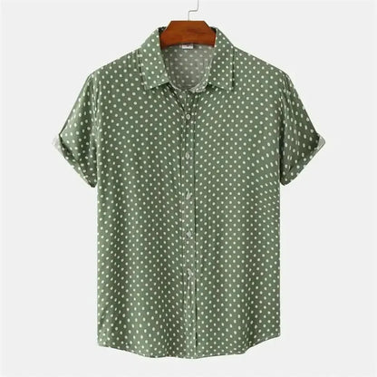 New Solid Colored Dots Hawaiian Shirt Men Casual Short Sleeves Summer 3d Printed Button Blouse Tops Party Street Button Shirts