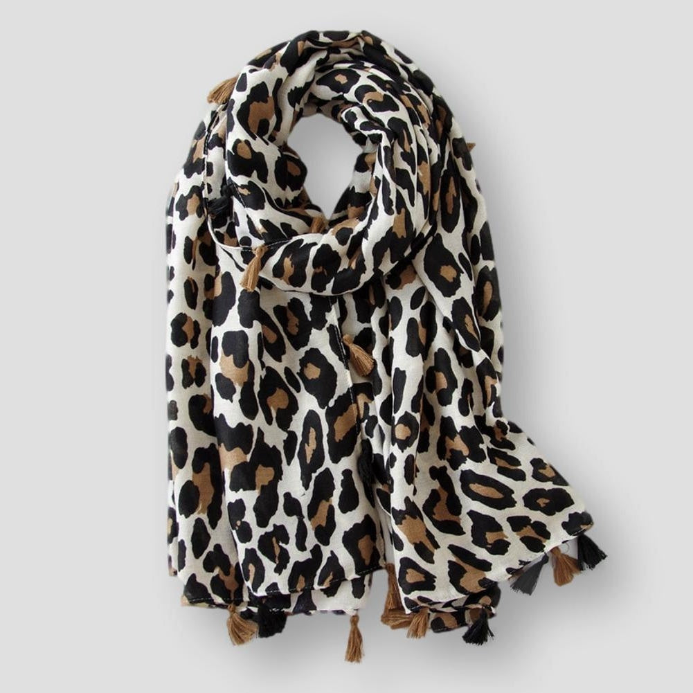 Sky Morris Leopard Tassels Scarf