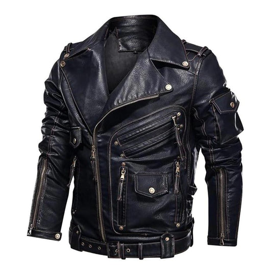 Saint Martin Leather Zipper Biker Jacket