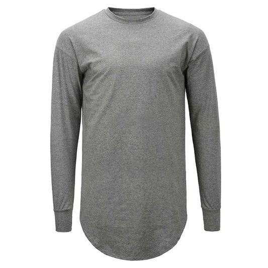 Moon Madrid Men's Casual Longline Hip Hop Long Sleeve T-Shirt