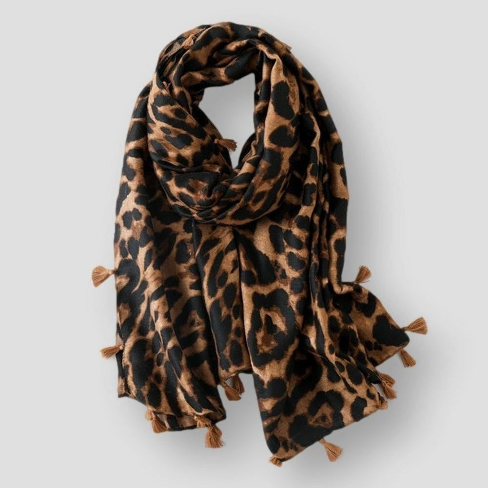 Sky Morris Leopard Tassels Scarf