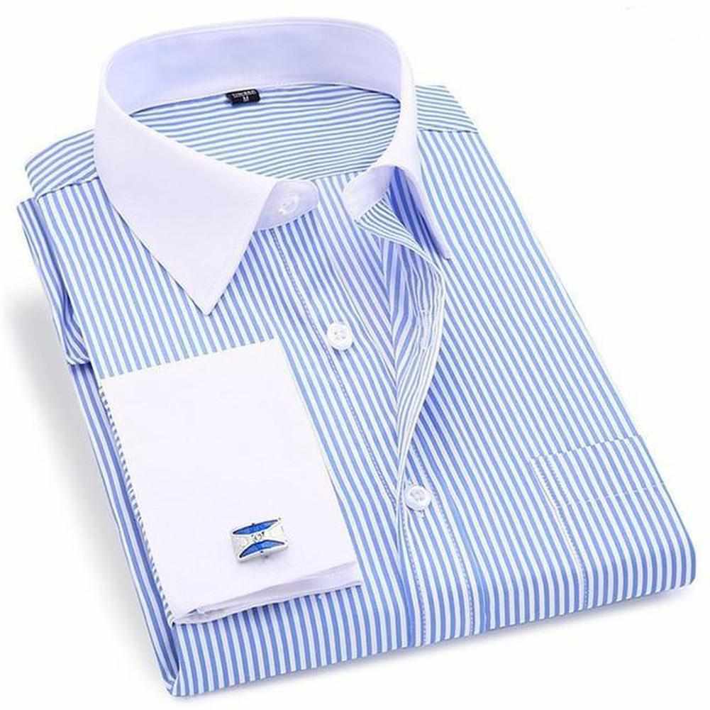  n/a Shirt Men's Long Sleeve Light Blue White Striped